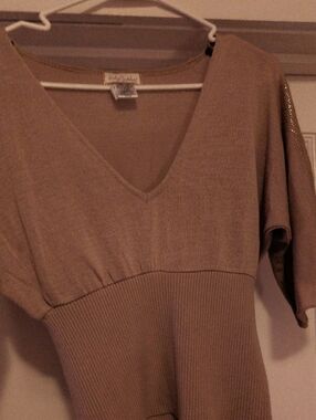 Baby Phat V-Neck Short Sleeve Sweater in Taupe